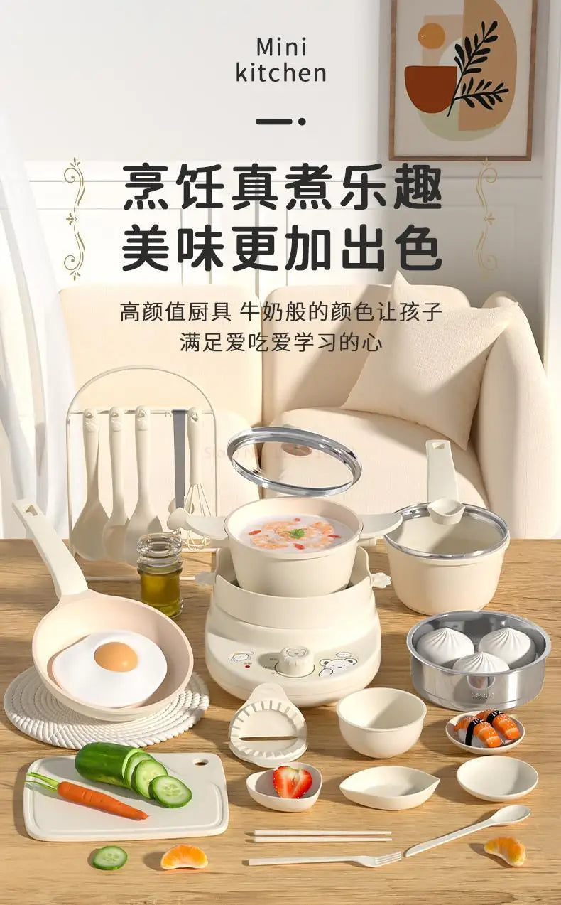 Mini Kitchenette Children'S Educational Toys Boy And Girl Pretend Play Kitchenette Full Set Real Cooking  Chidren Birthday Gifts