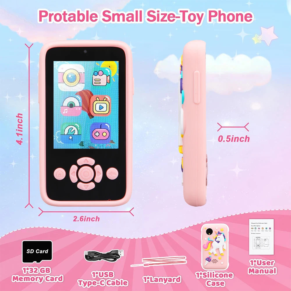 Children Phone Camera Toys Mp3 Music Player Puzzle Games Tooddler Leaning Toys for Girls Boys Age 3-10 Birthday Gifts With 32G