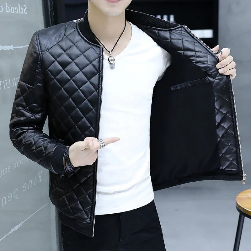 Men's Motorcycle Leather Coat Mens Clothes Slim Fit Casual Leather Jackets Trendy Mens Jackets Fashion Vintage Leather Coats