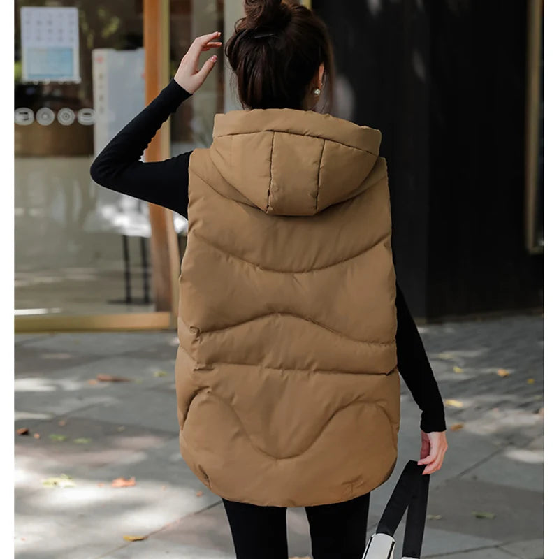 Women's Autumn Hooded Vest Coat 2025 New Short Down Cotton Padded Jacket Sleeveless Female Winter Waistcoat Warm Snow Wear Vests