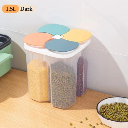 Upgrade Model Kitchen Cereals Storage Box Plastic 4 Grids Cereals Sealed Jar Food Container Moisture-proof Grain Tank