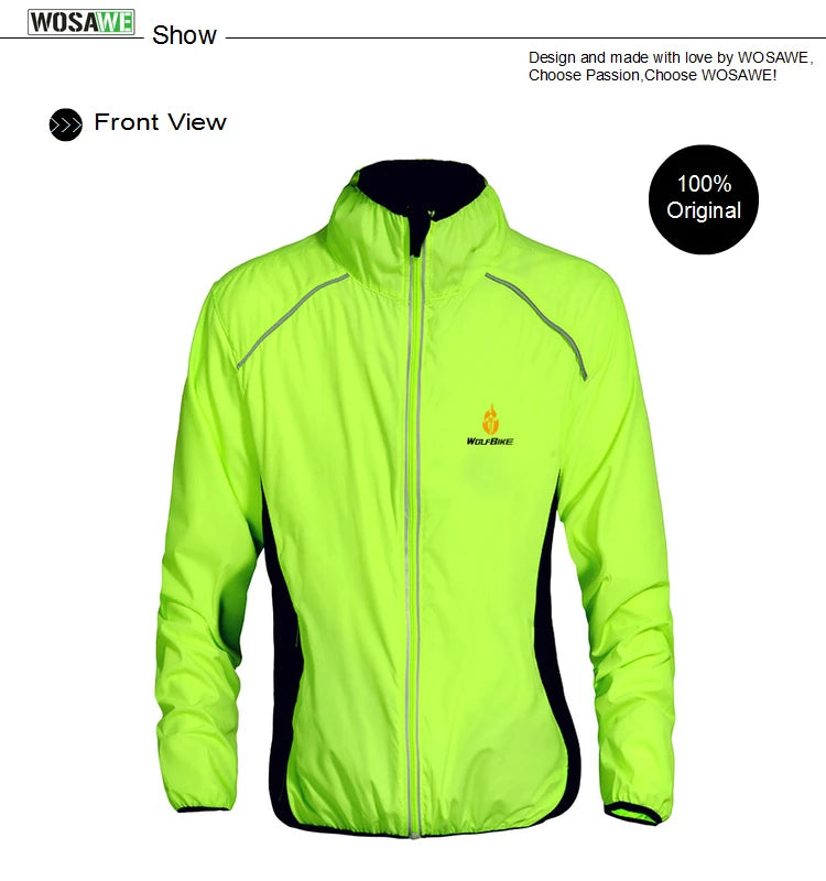 WOLFBIKE Windproof Cycling Jacket Jersey Vest Wind Coat Windbreaker Jacket Outdoor Sportswear Reflective Water Repellent
