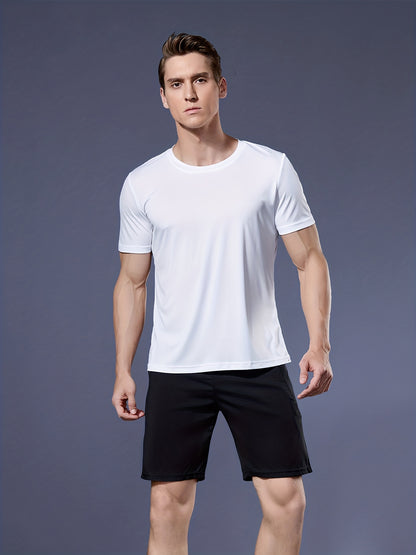 Men's Quick-Dry Athletic T-Shirt - Neon Green Workout Shirt, Lightweight Moisture-Wicking Gym Tee for Running, Training, Boxing, Cycling - Breathable Athletic Top with Round Neck, Gym Shirt, Sports Apparel, Sleek Design, Elas