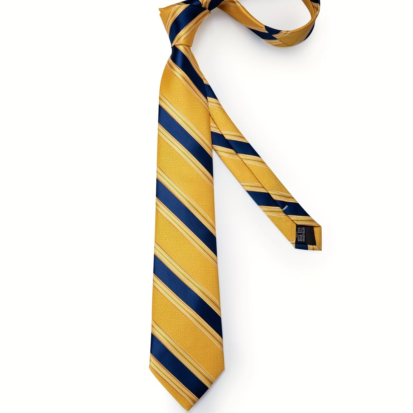 Classic Striped Tie Set For Men Blue Yellow Ties Trendy Woven Necktie Hanky Cufflinks Set Business Tie, Ideal choice for Gifts