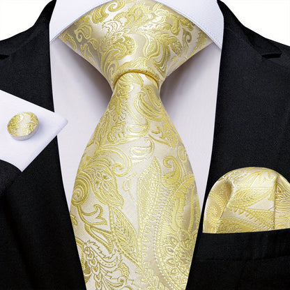 Classic Striped Tie Set For Men Blue Yellow Ties Trendy Woven Necktie Hanky Cufflinks Set Business Tie, Ideal choice for Gifts