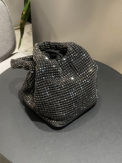 Luxurious Mini Rhinestone Bucket Handbag - Bling-Bling Evening Purse with Chain Strap, Fashionable, Spacious Interior, Perfect for Carnival, Mardi Gras, Music Festival, Party, Prom, and Night Out - Trendy, Glamorous, and Dura
