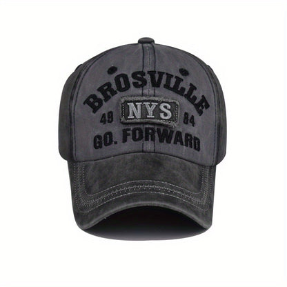Distressed NYS Letter Embroidered Baseball Cap - Unisex Peaked Cap for Men & Women, Comfortable Fabric, Stereo Embroidered Letter, Versatile, One Size, Outdoor Sports Sun Hat for Dad