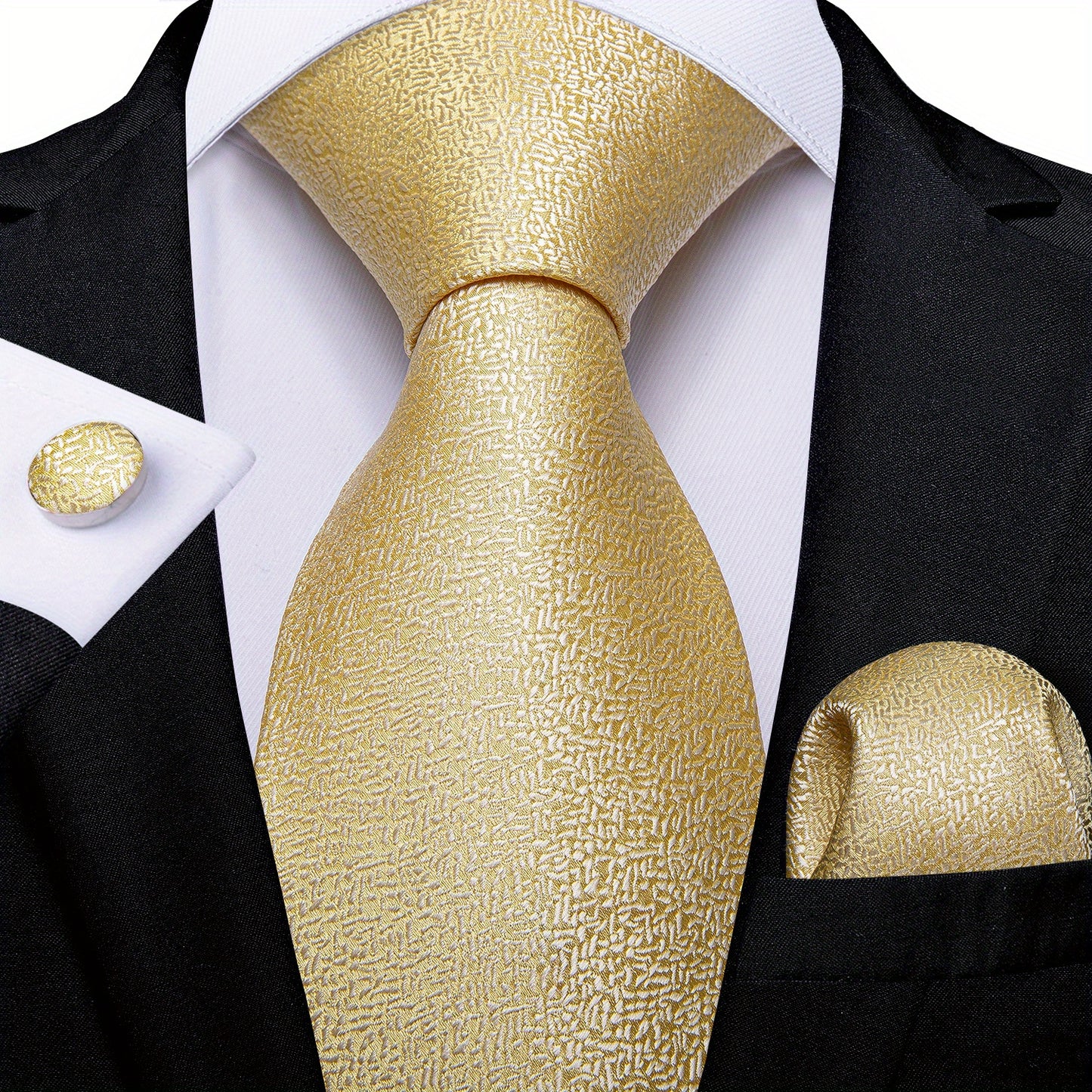 Classic Striped Tie Set For Men Blue Yellow Ties Trendy Woven Necktie Hanky Cufflinks Set Business Tie, Ideal choice for Gifts