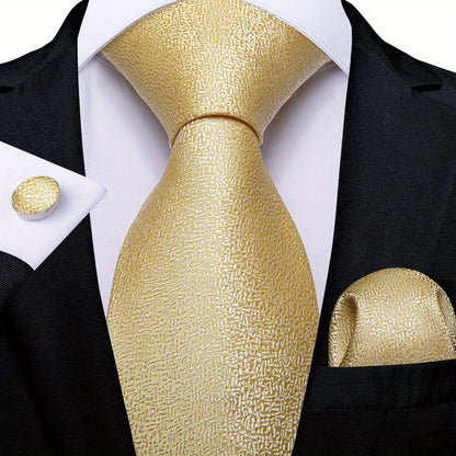 Classic Striped Tie Set For Men Blue Yellow Ties Trendy Woven Necktie Hanky Cufflinks Set Business Tie, Ideal choice for Gifts
