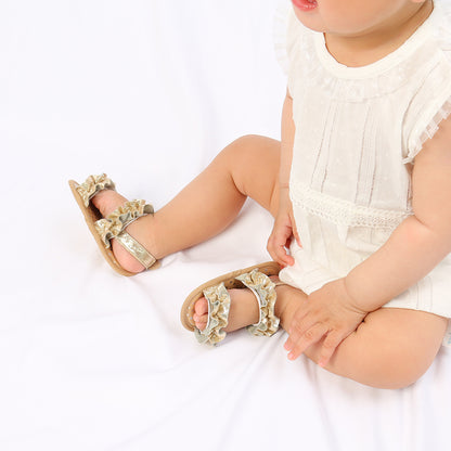 Floral Non-slip Baby Girl Sandals with Ruffle Trim – Comfy Open Toe Toddler Princess Shoes for Spring/Summer