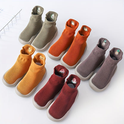 Infant Baby Girls Cute Cartoon Fruit Embroidery Lightweight High Top Sock Shoes, Toddlers Outdoor Comfortable Non-slip Soft Sole Slip On Floor Shoes