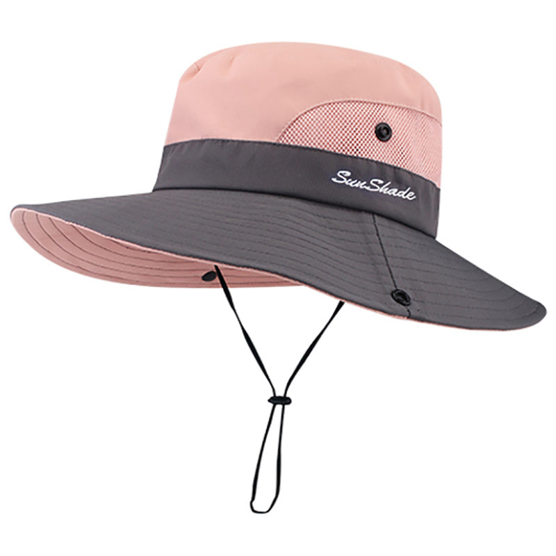 [Breathable Bucket Hat] Lightweight Breathable Mesh Bucket Hat | Unisex Foldable Wide Brim Fisherman's Cap with Ponytail Hole for Hiking and Daily Wear