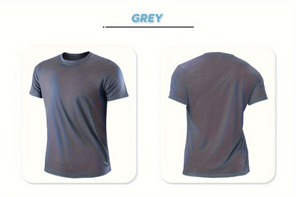 5pcs Mens Shirts Solid Color Simple Summer T-shirt Outdoor Breathable Quick Drying Clothes Running Fitness Sportswear