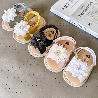 Baby Girls Flower Hook And Loop Sandals, Lightweight Non-Slip Comfy Walking Shoes For Newborn Infant, Summer