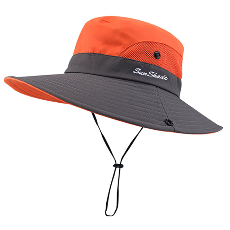 [Breathable Bucket Hat] Lightweight Breathable Mesh Bucket Hat | Unisex Foldable Wide Brim Fisherman's Cap with Ponytail Hole for Hiking and Daily Wear