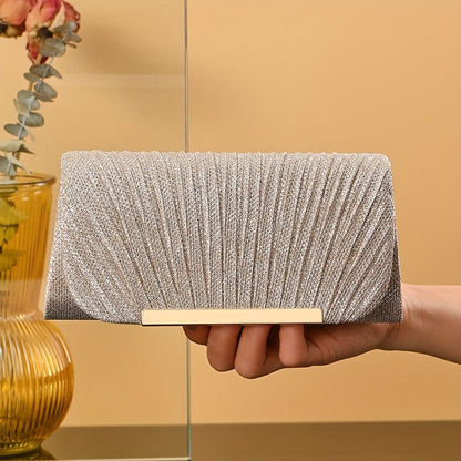 Glamorous Ruched Metal Decor Clutch Handbag - Sparkling Prom Purse with Adjustable Chain - Perfect Evening Bag for Weddings and Parties