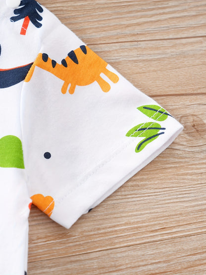 Baby Boys And Girls Cute Dinosaur Graphic Print Cotton Short Sleeve Romper Jumpsuit Clothes