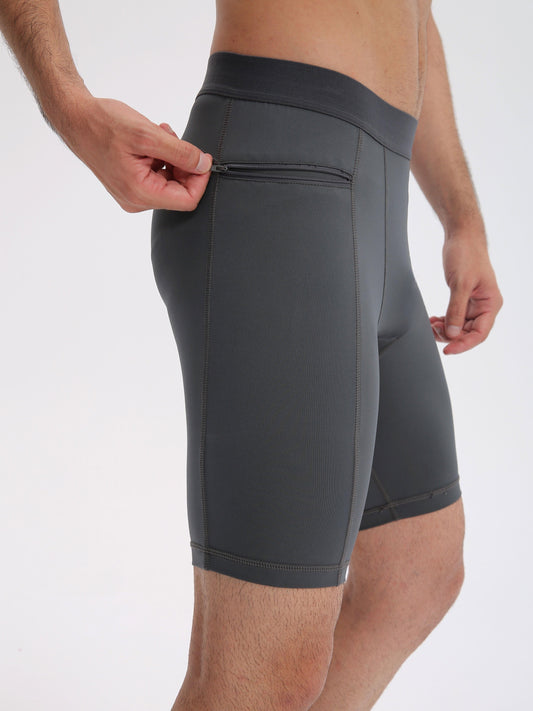 Men's Compression Fitness Shapewear Shorts Zipper Pocket Elastic Sweatwicking Quick Drying Running Training Base Layer Sportswear
