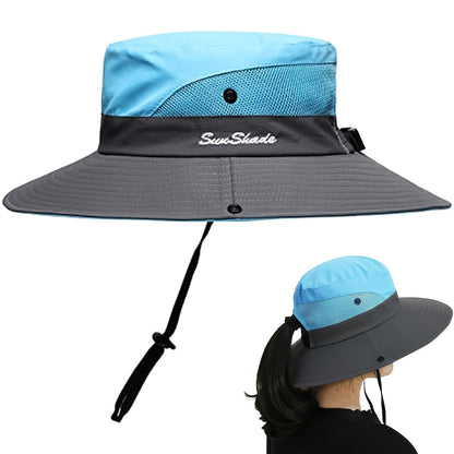 [Breathable Bucket Hat] Lightweight Breathable Mesh Bucket Hat | Unisex Foldable Wide Brim Fisherman's Cap with Ponytail Hole for Hiking and Daily Wear