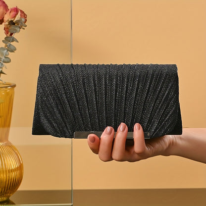 Glamorous Ruched Metal Decor Clutch Handbag - Sparkling Prom Purse with Adjustable Chain - Perfect Evening Bag for Weddings and Parties