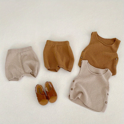 2pcs Baby Infant Girls Casual Plain Color Knit Tank Top & Shorts Set Clothes