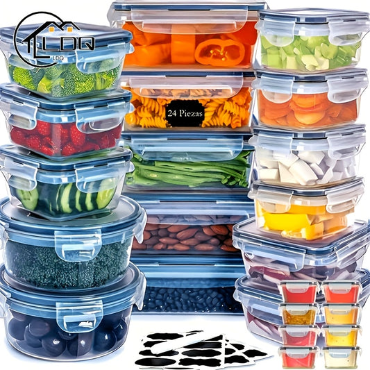 [Popular Choice] 24pcs Microwave Safe Kitchen Storage Container Set - Leakproof, Shatterproof Plastic Meal Prep Containers with Airtight Lids, Labels & Marker Pen, Transparent Food Storage for Countertops, Freshness-Keeping,