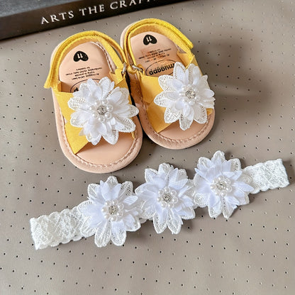 Baby Girls Flower Comfy Non-Slip Crib Shoes For First Walkers Newborn Infant, Spring And Summer