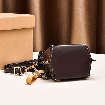 Chic Retro Mini Phone Purse - Fashionable Flap Crossbody with Adjustable Strap, Eye-Popping Letter Prints, and Glamorous Studs - Compact Square Shape for Womens Everyday Chic
