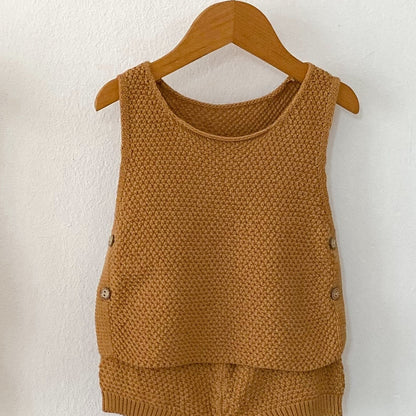 2pcs Baby Infant Girls Casual Plain Color Knit Tank Top & Shorts Set Clothes