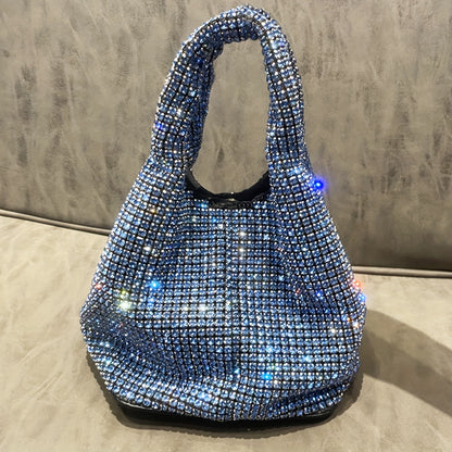 Luxurious Mini Rhinestone Bucket Handbag - Bling-Bling Evening Purse with Chain Strap, Fashionable, Spacious Interior, Perfect for Carnival, Mardi Gras, Music Festival, Party, Prom, and Night Out - Trendy, Glamorous, and Dura