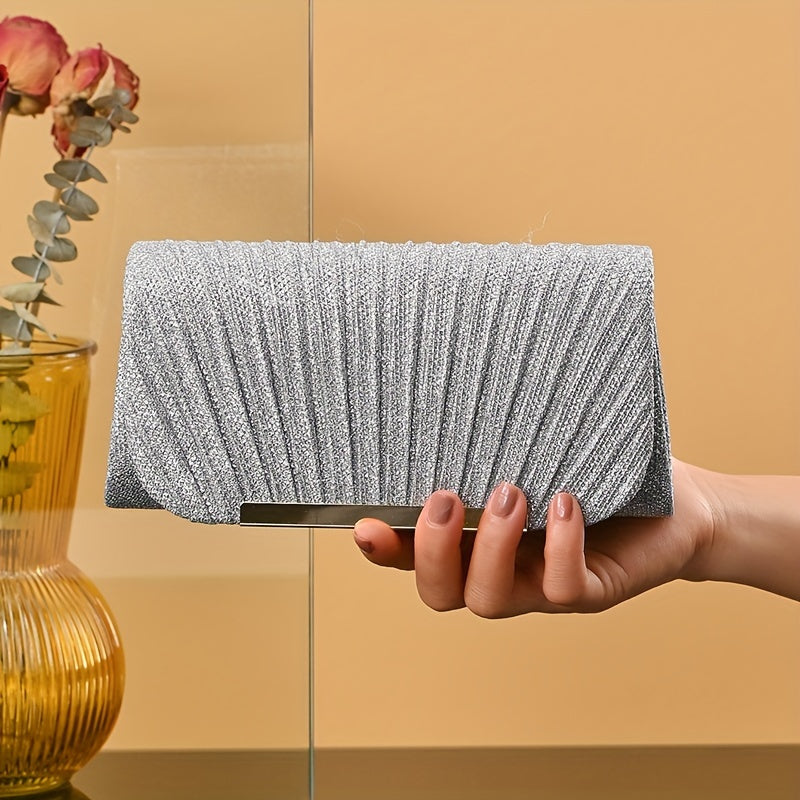 Glamorous Ruched Metal Decor Clutch Handbag - Sparkling Prom Purse with Adjustable Chain - Perfect Evening Bag for Weddings and Parties