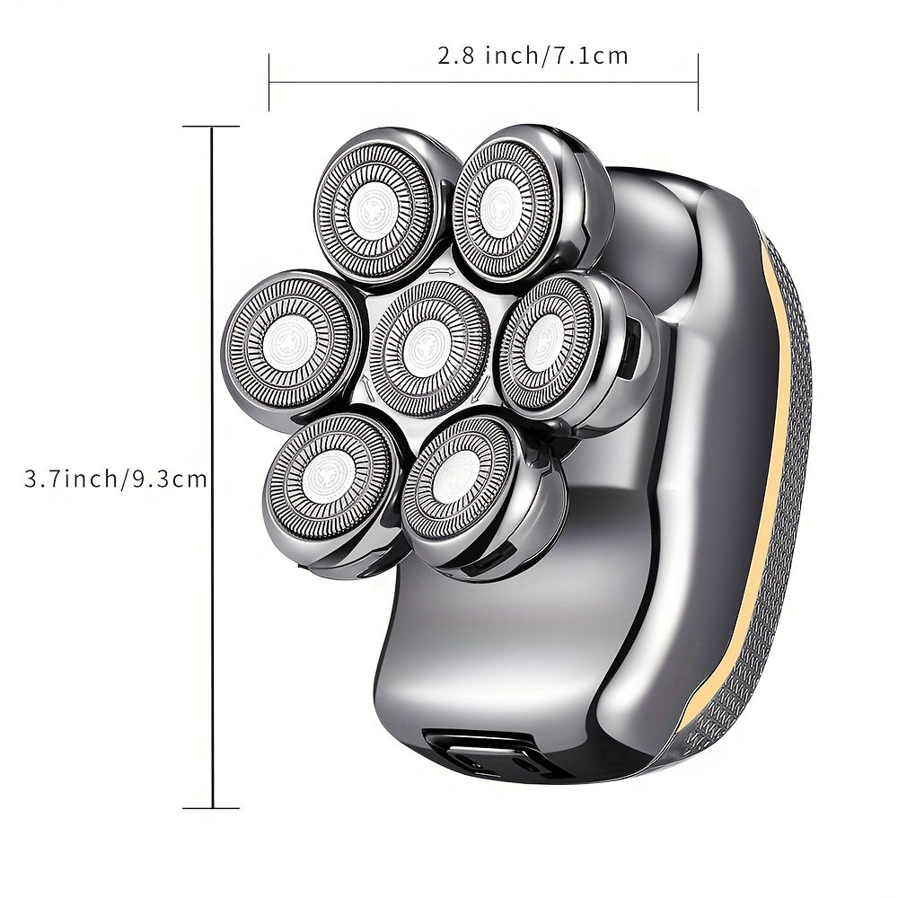 [Rechargeable Shaver Razor] 6 In 1 Rechargeable Men's Electronic Head Shaver Razor - Wet Dry Beard Trimmer Body Hair Cutting Clipper Grooming Kit 7 Rotary Heads