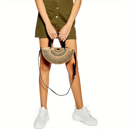 Bamboo Purse Women's Crossbody Bamboo Bag by Handmade Straw Purse Built-in Storage Bag Summer Beach Purse Tote Handbag