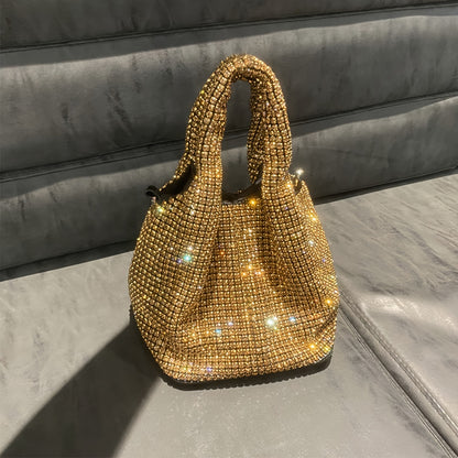 Luxurious Mini Rhinestone Bucket Handbag - Bling-Bling Evening Purse with Chain Strap, Fashionable, Spacious Interior, Perfect for Carnival, Mardi Gras, Music Festival, Party, Prom, and Night Out - Trendy, Glamorous, and Dura