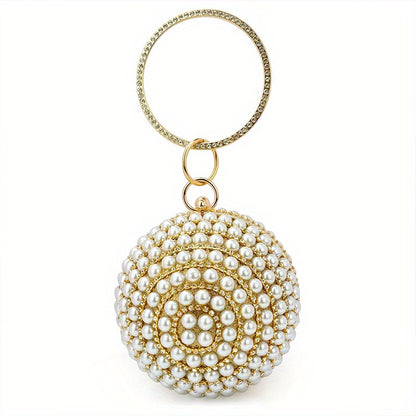 Glamorous Faux Pearl & Rhinestone Ball Clutch - Sparkling Evening Handbag for Weddings, Proms & Parties - Womens Fashion Purse