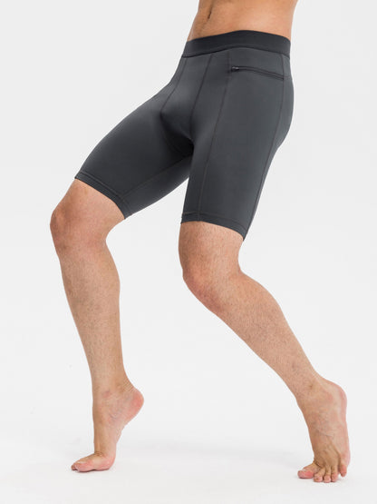 Men's Compression Fitness Shapewear Shorts Zipper Pocket Elastic Sweatwicking Quick Drying Running Training Base Layer Sportswear