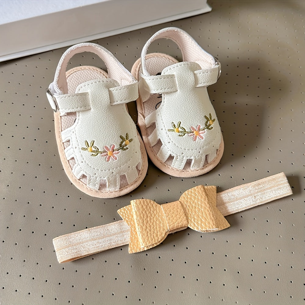 Baby Girls Flower Comfy Non-Slip Crib Shoes For First Walkers Newborn Infant, Spring And Summer