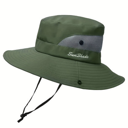 [Breathable Bucket Hat] Lightweight Breathable Mesh Bucket Hat | Unisex Foldable Wide Brim Fisherman's Cap with Ponytail Hole for Hiking and Daily Wear