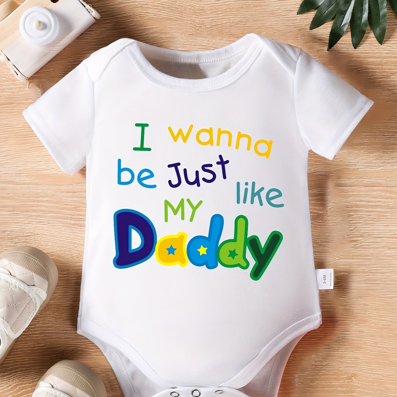 Baby Boys Baby Triangle Bodysuit I Wanna Be Just Like My Daddy Letter Print Newborn Cute Short Sleeve Crawling Clothes, for Outdoor