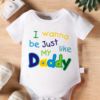 Baby Boys Baby Triangle Bodysuit I Wanna Be Just Like My Daddy Letter Print Newborn Cute Short Sleeve Crawling Clothes, for Outdoor