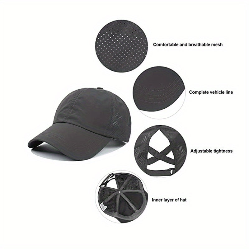 [1X Summer Cap] 1X Quick-Dry Summer Baseball Cap | Men's Ponytail Sun Protection Hat, Women's Sports Cap, Camping Hat
