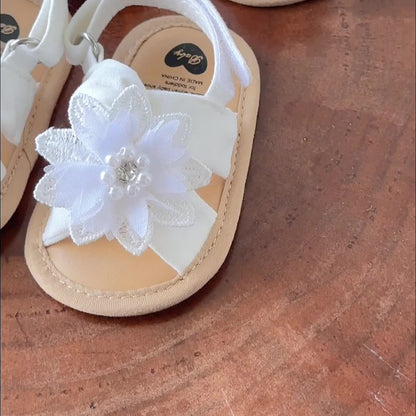 Baby Girls Flower Hook And Loop Sandals, Lightweight Non-Slip Comfy Walking Shoes For Newborn Infant, Summer