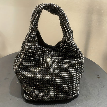 Luxurious Mini Rhinestone Bucket Handbag - Bling-Bling Evening Purse with Chain Strap, Fashionable, Spacious Interior, Perfect for Carnival, Mardi Gras, Music Festival, Party, Prom, and Night Out - Trendy, Glamorous, and Dura