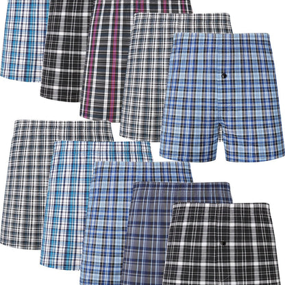 10 Pcs JupiterSecret Mens Loose Fit Cotton Blend Boxer Shorts - Elastic Waistband, Button Fly, Striped Pattern, Non-Stretch Fabric, Casual Wear for Everyday Comfort - Random Style
