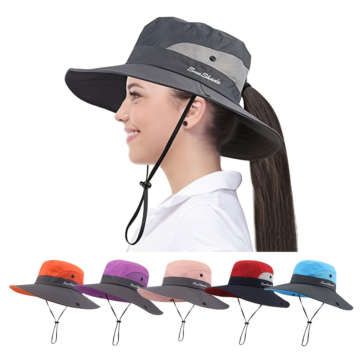 [Breathable Bucket Hat] Lightweight Breathable Mesh Bucket Hat | Unisex Foldable Wide Brim Fisherman's Cap with Ponytail Hole for Hiking and Daily Wear