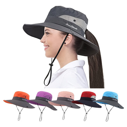 [Breathable Bucket Hat] Lightweight Breathable Mesh Bucket Hat | Unisex Foldable Wide Brim Fisherman's Cap with Ponytail Hole for Hiking and Daily Wear