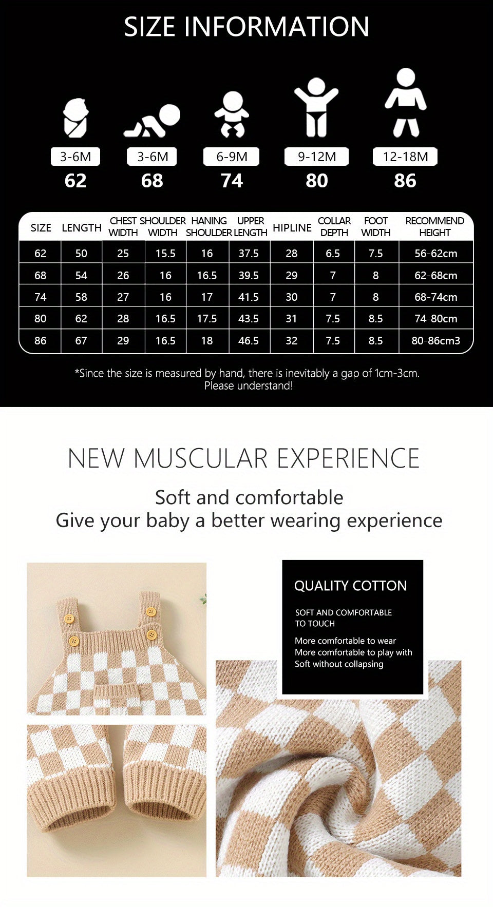 Cozy Baby Plaid Knitted Long Overall Pants - Soft Medium Stretch Acrylic Fabric, Square Neck, Elastic Casual Suspender Jumpsuit with Adorable Small Pocket, Regular Fit, All-Season Wear, No Inner Wear Required