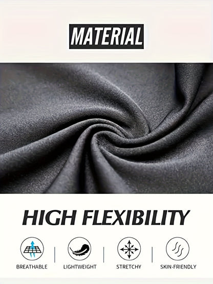3-Pack Men's Plus Size Long Sleeve Compression Shirts, High-Stretch Polyester Blend, Athletic Crew Neck Sportswear Tops, UV Protection Moisture-Wicking Baselayer