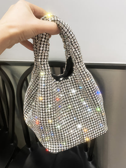 Luxurious Mini Rhinestone Bucket Handbag - Bling-Bling Evening Purse with Chain Strap, Fashionable, Spacious Interior, Perfect for Carnival, Mardi Gras, Music Festival, Party, Prom, and Night Out - Trendy, Glamorous, and Dura