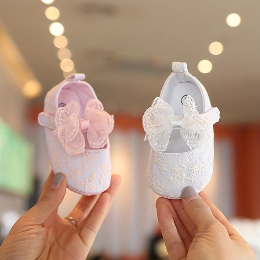 Baby Girls' Lace Bow Mary Jane Flat Shoes - Adorable Toddler Dress Up Shoes for 0-18 Months with Assorted Colors for Outdoor Walking